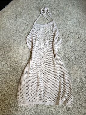 Crochet Halter Swim Coverup Dress in Cream beach sexy